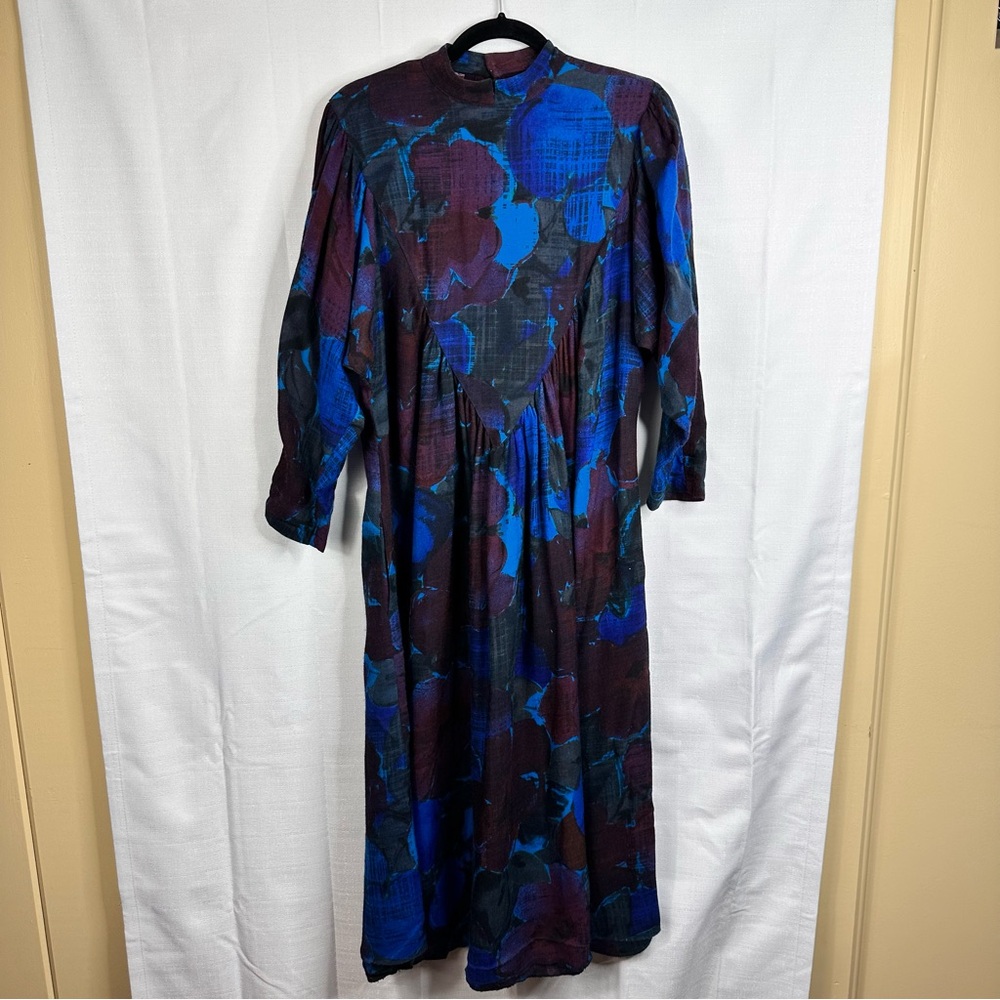 Vintage Chacok maxi dress long sleeve wool maximalist art to wear notch collar